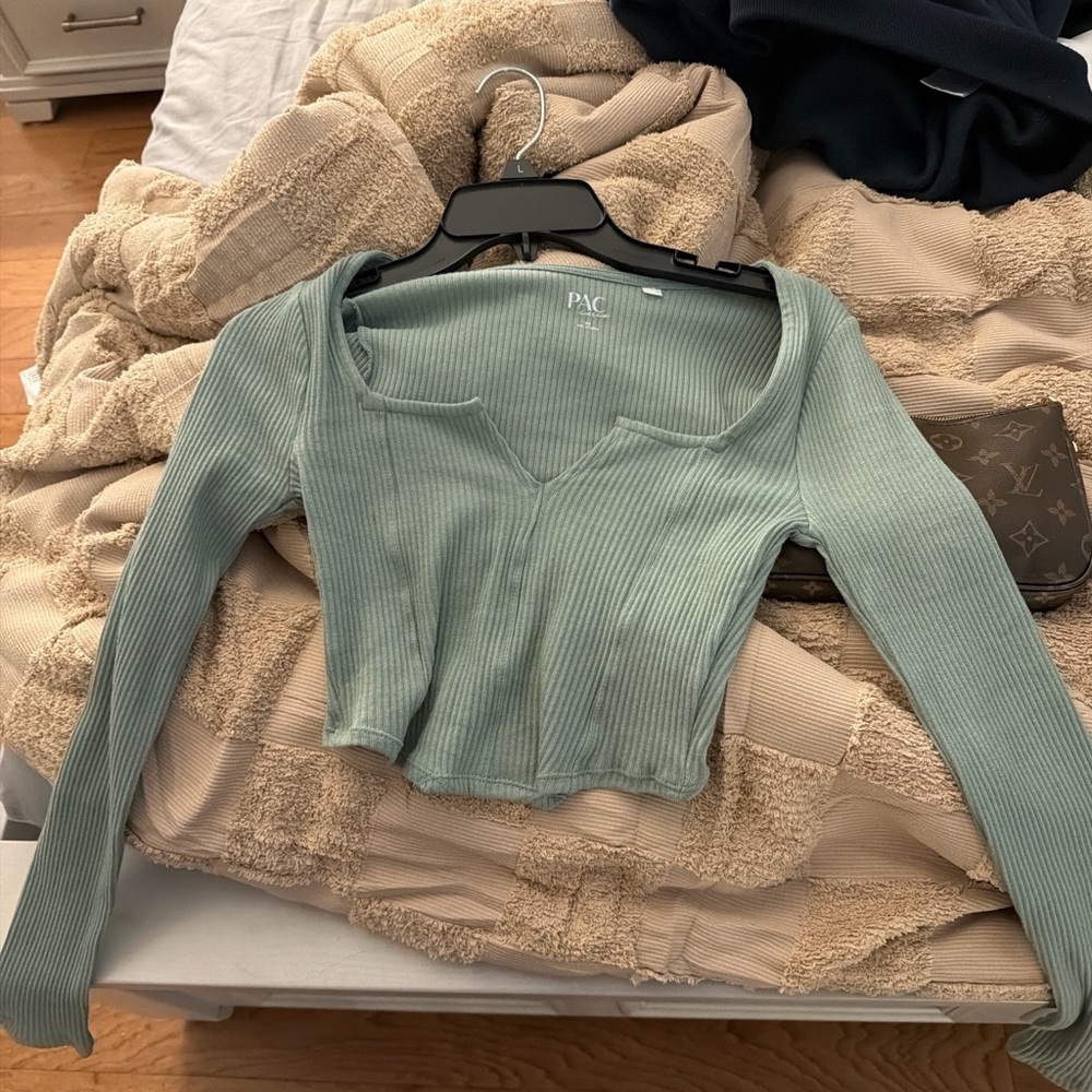 Women's Ribbed Long Sleeve Top - Green